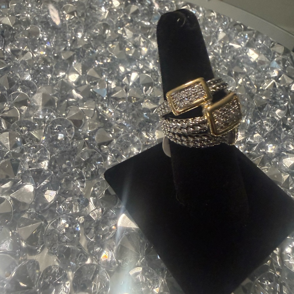 Designer Inspired Two Tone Cable Wrap Ring Pave C… - image 10